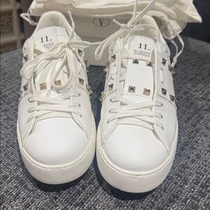 Women's White Valentino Studded Sneakers